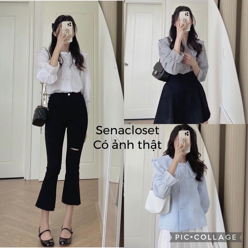 Áo sơmi xốp cổ bèo tay bo dễ thương (Ảnh thật)