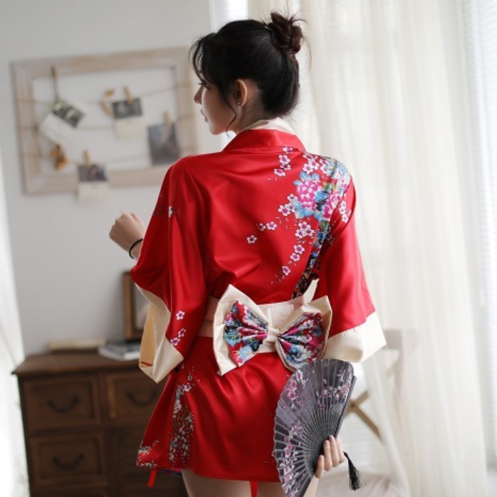 [Che tên] Bộ đồ ngủ kimono lụa cao cấp