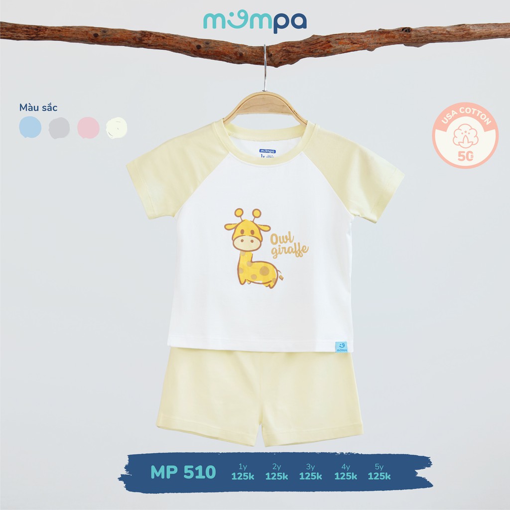 Bộ QA cộc tay Cotton Mompa cho bé 1 đến 5 tuổi hình con vật dễ thương