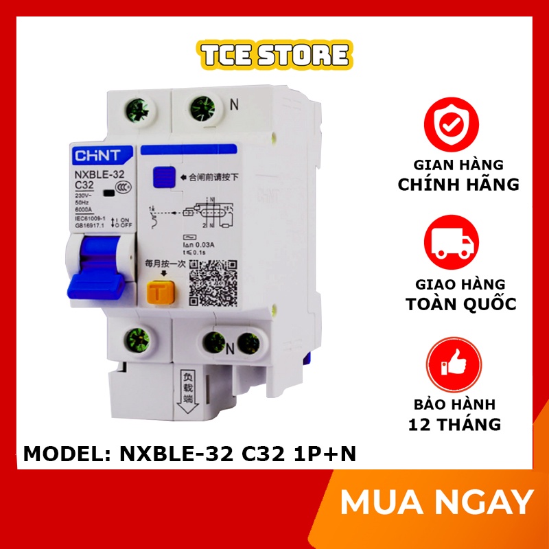 Aptomat 1 pha MCB Chint NXBLE 32A 1P+N chống rò chống giật định mức 32A