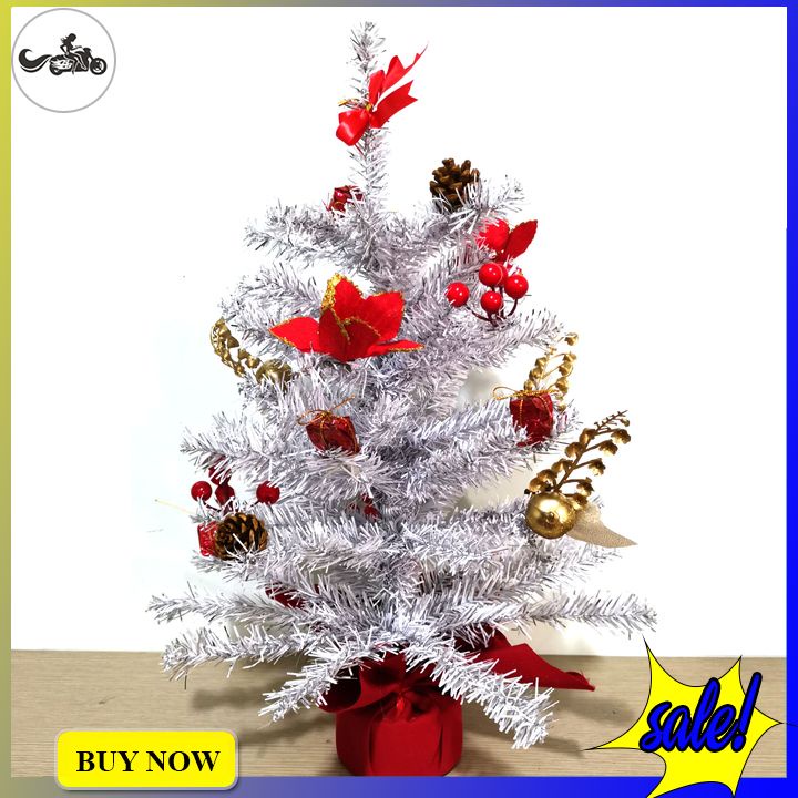 Cây thông noel mini 38cm, 50cm màu trắng đính sẵn phụ kiện trái đỏ, quả thông xinh xắn chỉ cần trưng bày