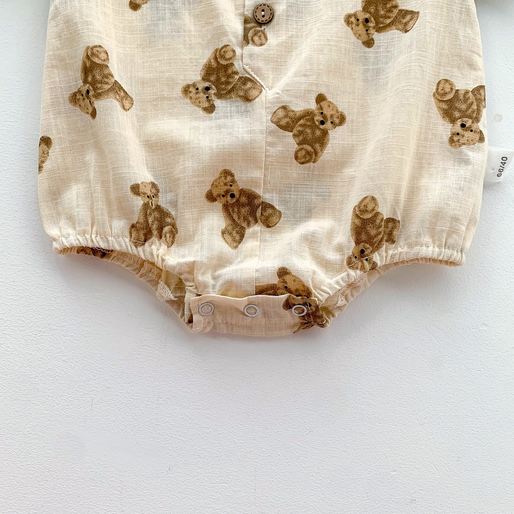 Áo liền quần tay ngắn họa tiết chấm bi và gấu xinh xắn dành cho bé sơ sinh