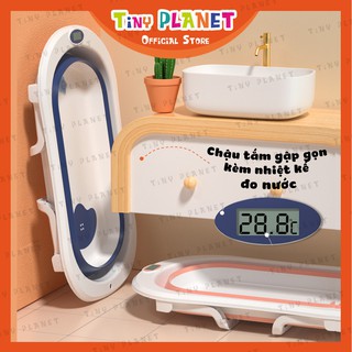 ☈[2 MẪU] Chậu tắm gập gọn kèm nhiệt kế đo nước Tiny Tots cho bé