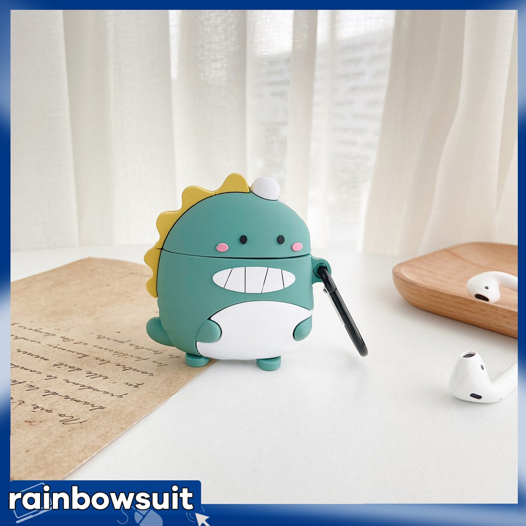 Ốp bảo vệ hộp đựng tai nghe bằng silicon dẻo họa tiết khủng long cho AirPods 1 2