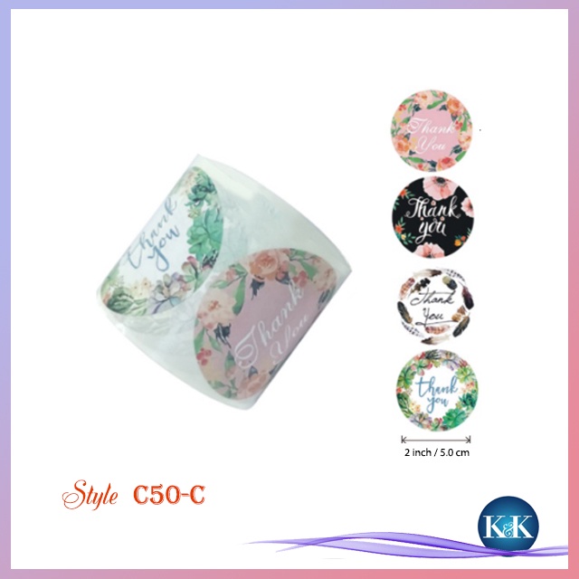 ❧K&K☙ SET 50 MIẾNG DÁN IN CHỮ THANK YOU 50MM