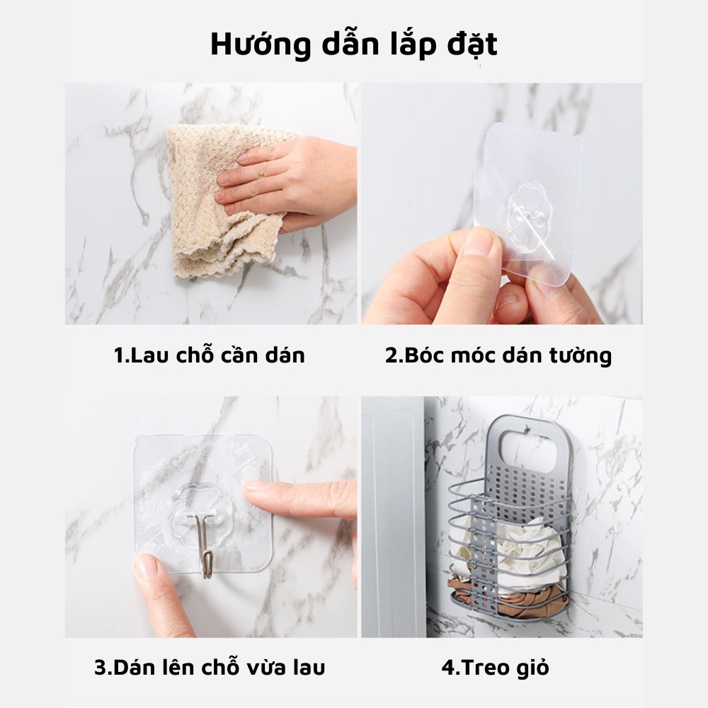 Giỏ đựng đồ treo tường gấp gọn đựng quần áo đồ dùng nhà tắm thông minh Việt Nhật tặng kèm móc dính