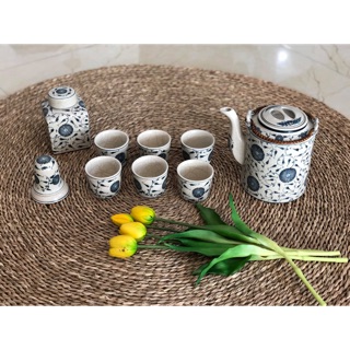 Bộ Ấm Tích Vẽ Hoa Kèm Đĩa Lót