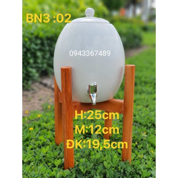 Bình nước 3 lít cao 25cm, bụng 19,5cm, đk miệng 12cm. . Hàng sứ Bát Tràng