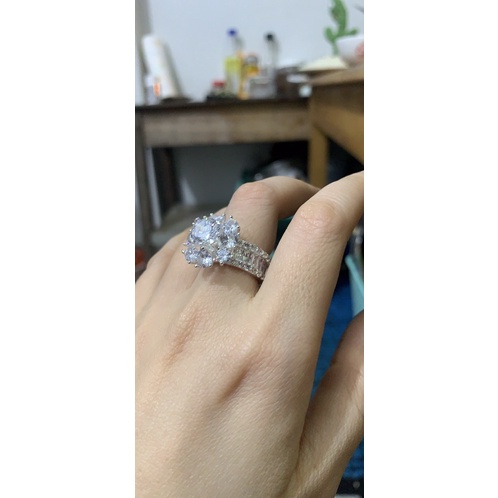 Nhẫn đá cao to full đá siêu sáng siêu sang bạc thật NGỌC MẬU