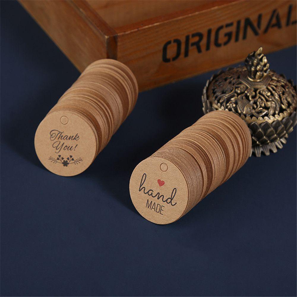CONOPERY Set 100 Nhãn Giấy Kraft Hình Tròn In Chữ Thank You Có Dây Treo Trang Trí Thủ Công Đa Ứng Dụng