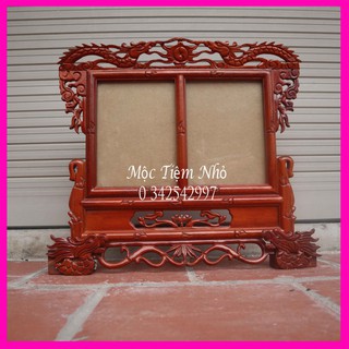 Khung ảnh rồng đôi,khung hình thờ song long gia tiên gỗ hương 2 ảnh thờ