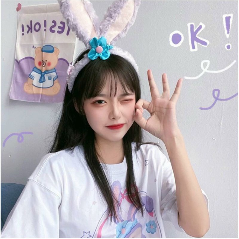 TN4D Bờm Cài Tóc Tai Thỏ Stella Dài Màu Tím Cute Dễ Thương Phong Cách Hàn Quốc