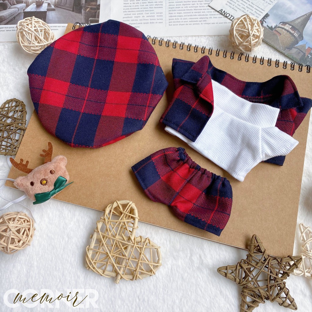 Outfit Doll 20cm - Bộ Vest kẻ phối áo len trắng / tủ đồ Memoir