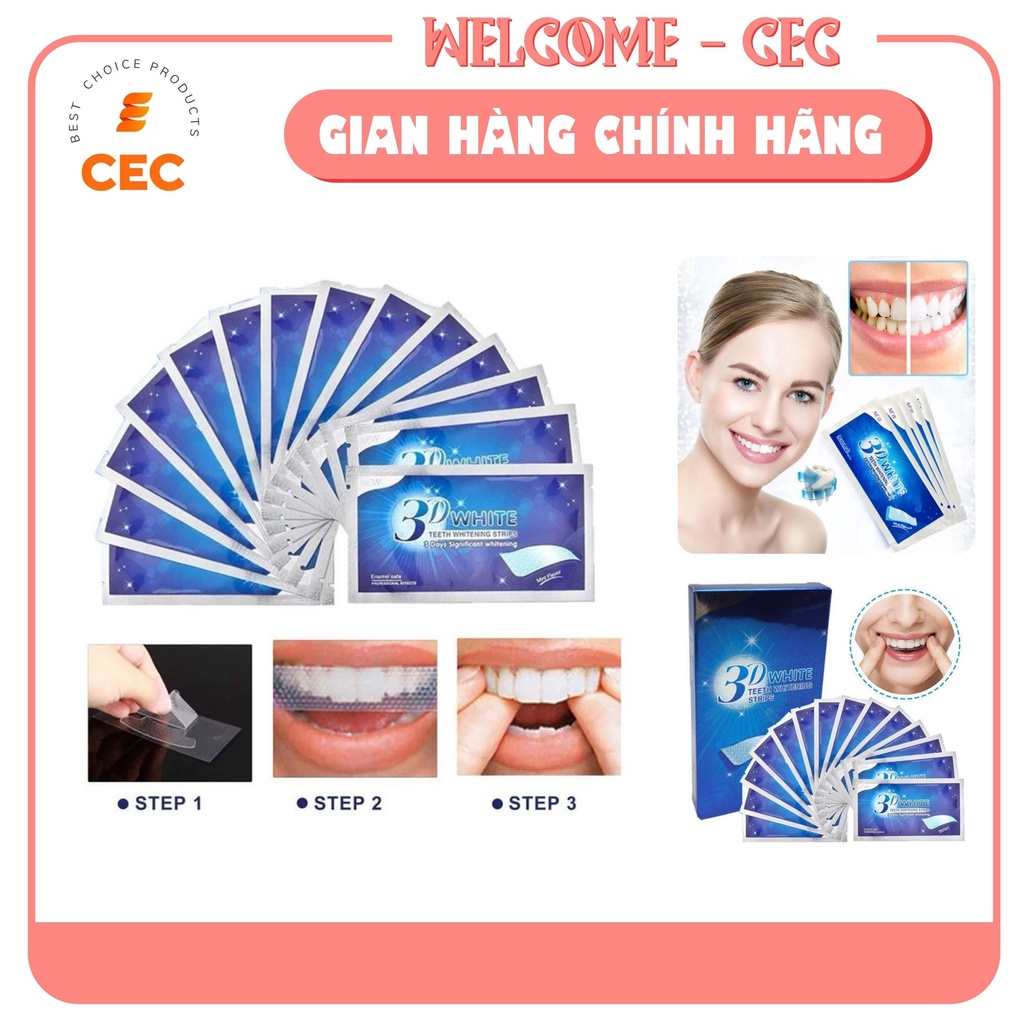 Miếng Dán Trắng Răng 3D White Teeth - Full Hộp 7 gói 14 miếng Tiện Dụng Chất Lượng Cao [CEC Store]