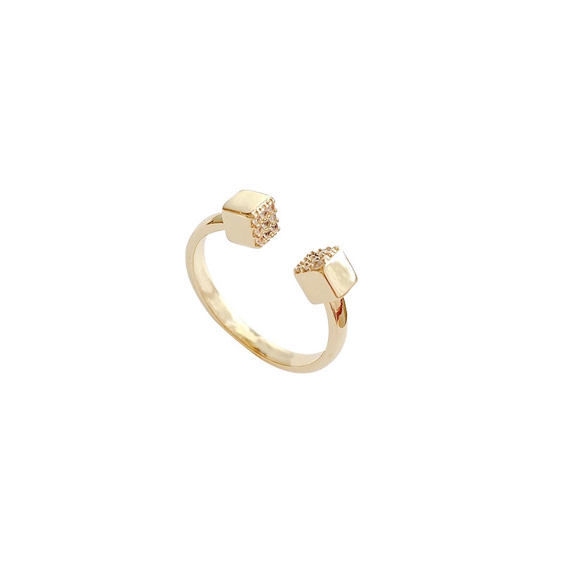 Nhẫn hở mạ vàng hình vuông đính đá phong cách Nhật Bản và Hàn Quốc cho nữ