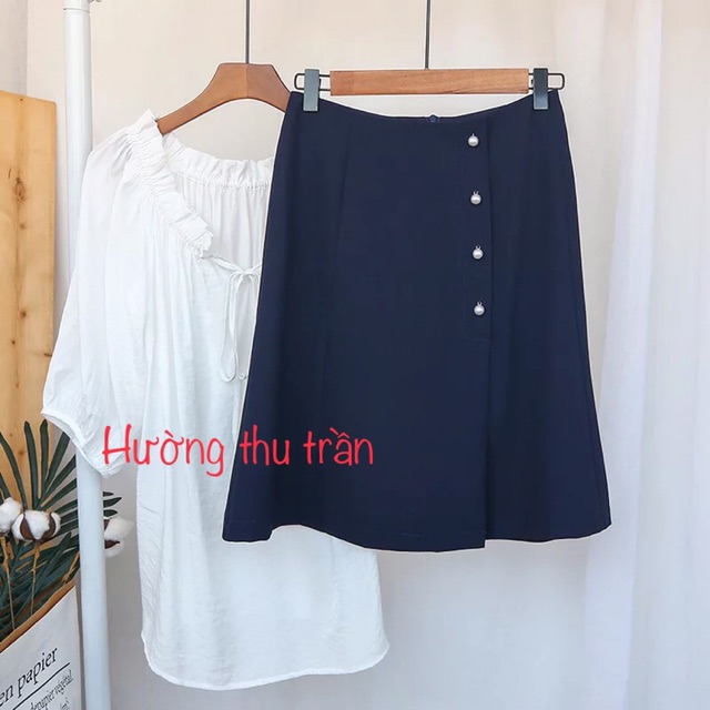 Chân Váy Chữ A Phối Cúc Sườn Dài Đến Gối Thời Trang Công Sở Trẻ Trung | BigBuy360 - bigbuy360.vn