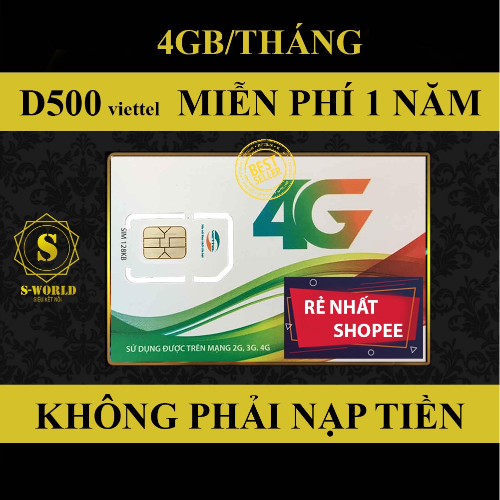 [RẺ NHẤT SÀN] D500 Sim 4G Viettet Sim data dùng Trọn Gói 1 Năm