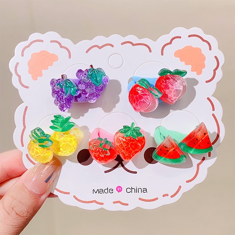 Set 10 Dây Cột Tóc Co Giãn Hình Hoa Quả Dễ Thương Cho Bé Gái