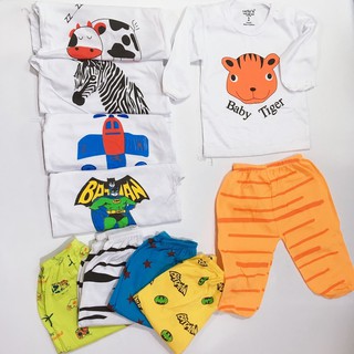 Set 5 bộ dài hình thú vải thun cotton 2 chiều cho bé từ 6-12kg