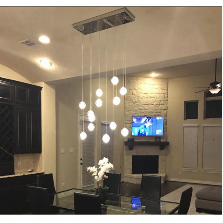 Bộ 15 Đèn thả thông tầng pha lê giọt nước thủy tinh tiết kiệm điện dễ thay thế Tặng kèm đế chung tròn và bóng LED