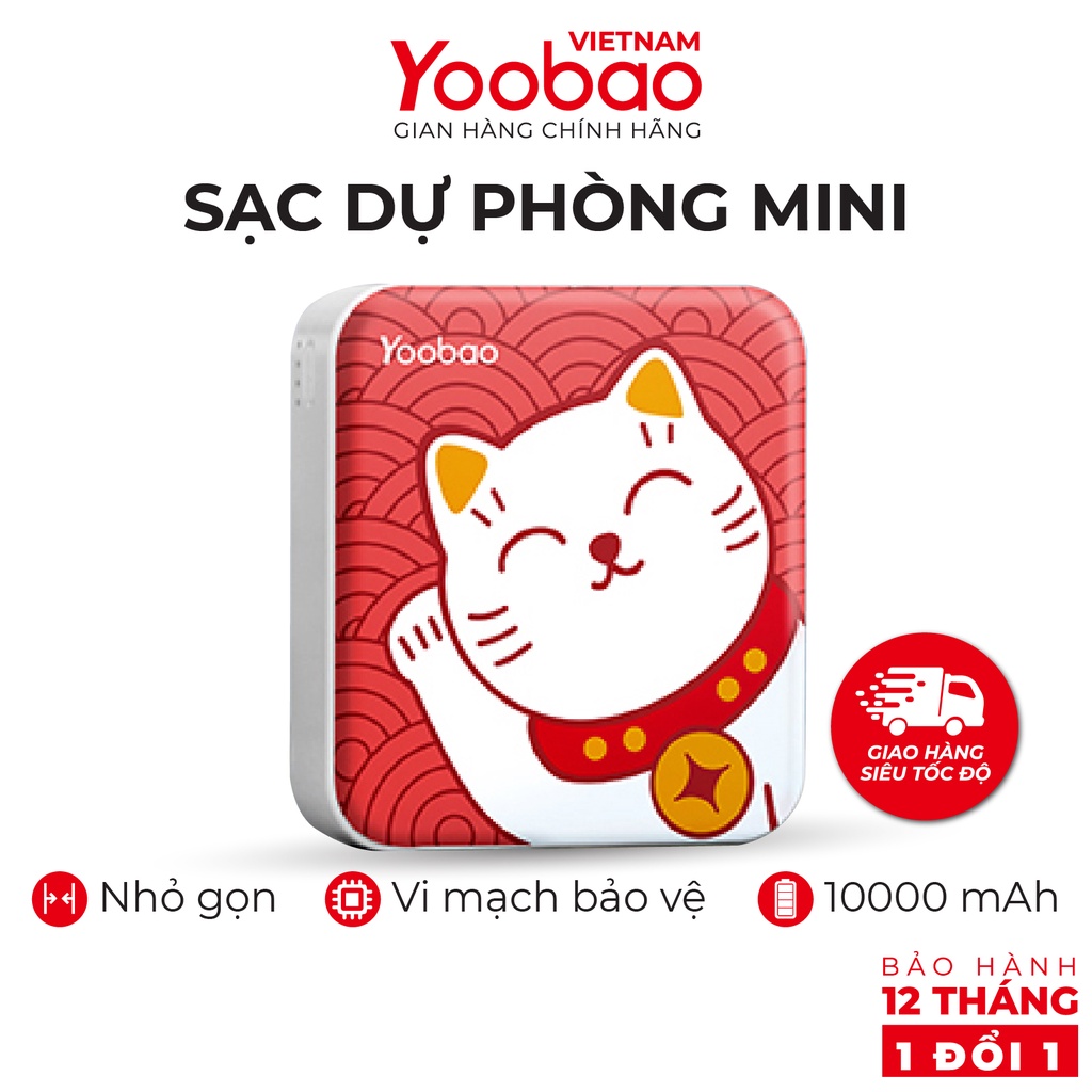 SẠC DỰ PHÒNG 10000mAh YOOBAO YB-6024 - Kèm đèn LED - Sạc đồng thời 2 thiết bị - Hãng phân phối chính thức