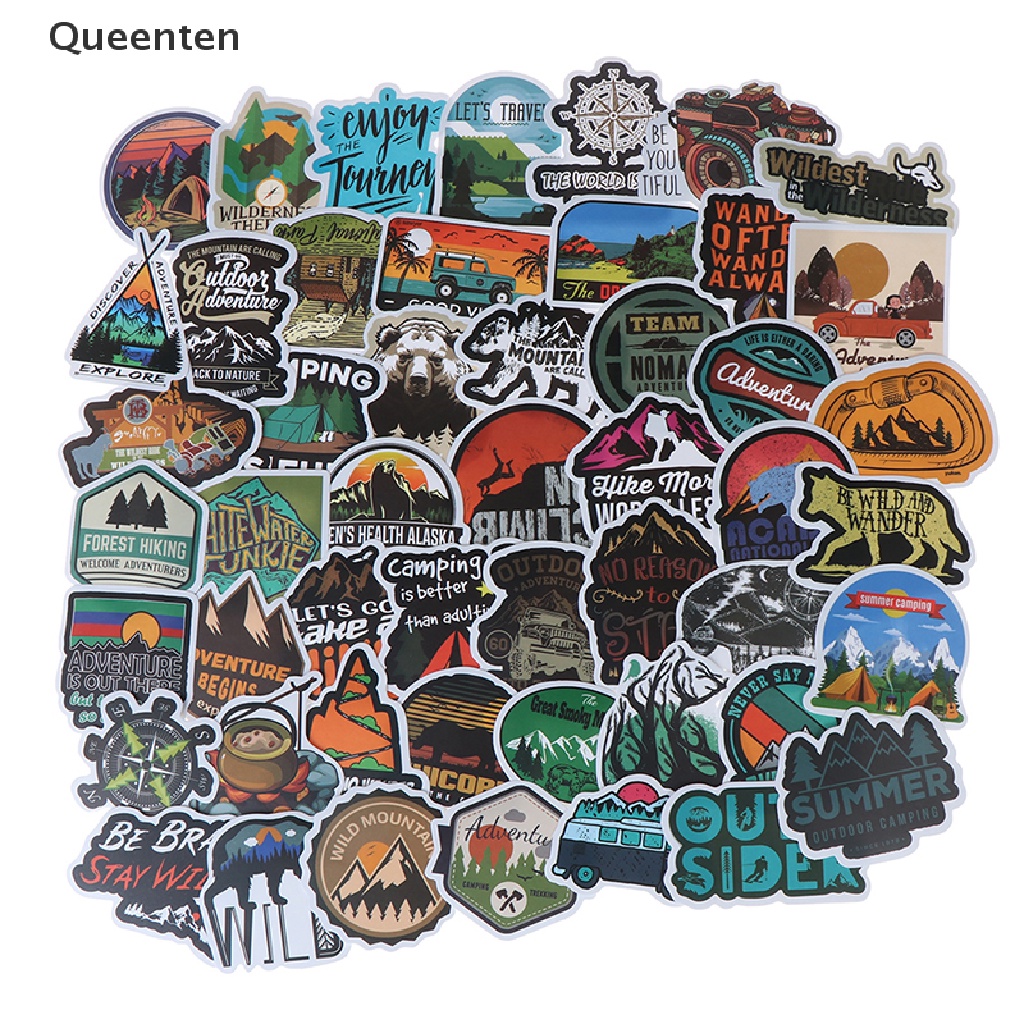 Set 50 miếng dán hình phong cảnh cắm trại/ chuyến phiêu lưu ngoài trời trang trí vali đựng hành lý/ laptop/ guitar