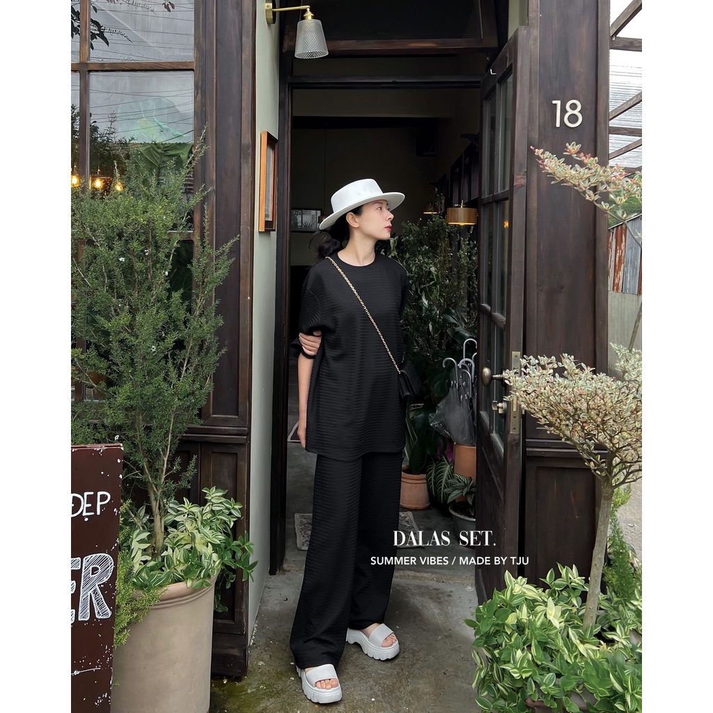 Set quần dài, áo cộc thun Hàn cotton mềm xốp nhiều màu DALAS SET (TJU Thiết kế)