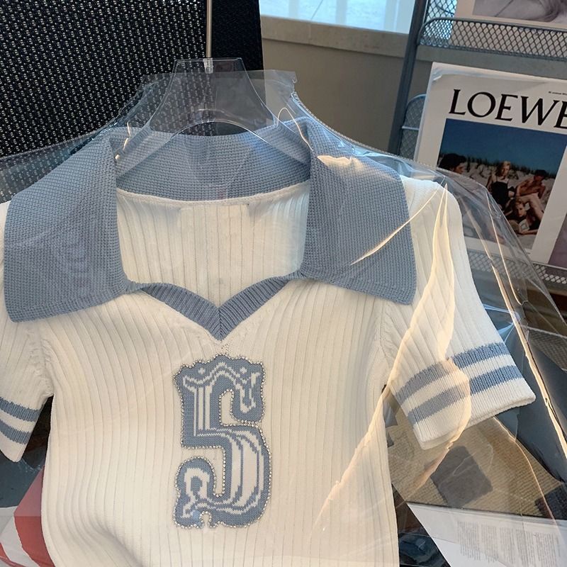 Áo Sweater Ngắn Tay In Chữ Màu Sắc Tương Phản Thời Trang Mùa Hè Cho Nữ