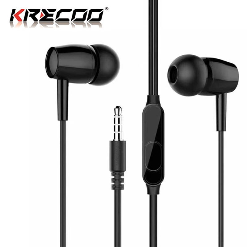 Tai nghe nhét tai KRECOO với dây cáp 1.2m có phích cắm 3.5mm màu trắng và đen