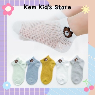 Set 5 Đôi Tất Lưới Thêu Hình Gấu Cho Bé Phù Hợp Nằm Điều Hoà