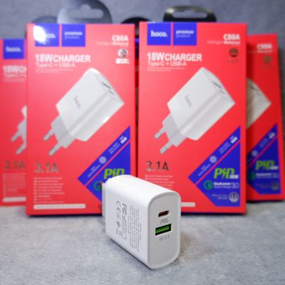 Cốc sạc Hoco C80A 2 cổng  PD 18W, sạc nhanh 3.1A, Q.C 3.0
