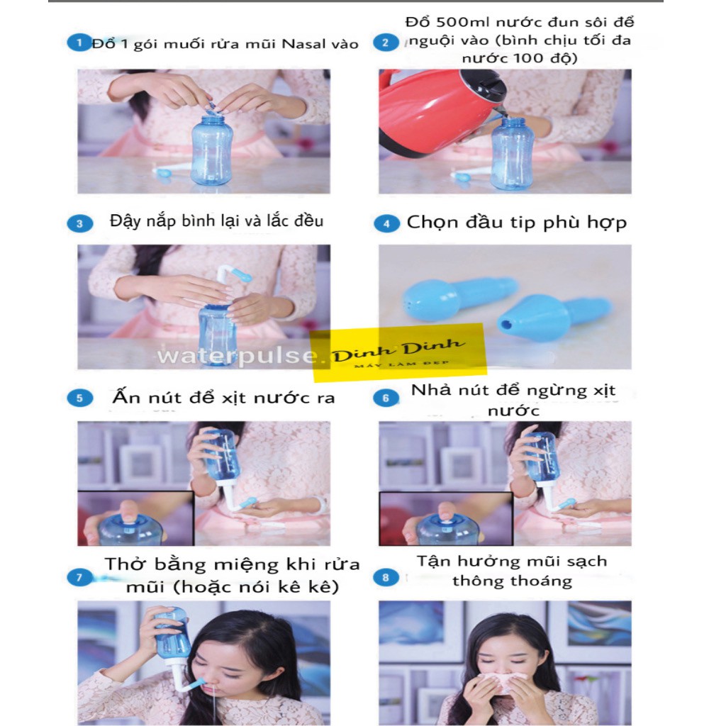 Bình rửa mũi Waterpulse 300ml, bình vệ sinh mũi cho bé và người lớn, dụng cụ rửa mũi ngăn ngừa viêm xoang - Dinh Dinh