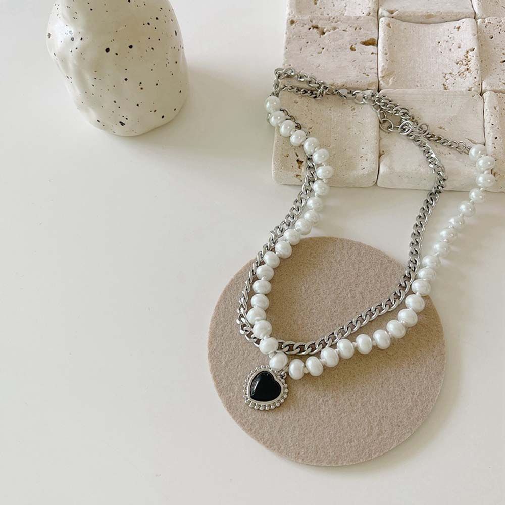Vòng cổ hợp kim hai lớp phối ngọc trai nhân tạo thời trang dành cho nữ