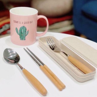 Bộ thìa, dĩa, đũa inox hộp đựng lúa mạch