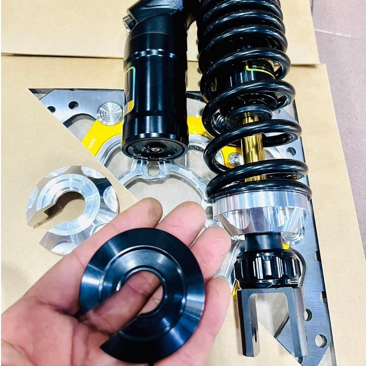 Chén Phuộc RCB gắn Phuộc Sau RCB - 2 Màu: Trắng CNC &amp; Đen ANOT, CNC nguyên khối, lên Màu ANOT Đen rất đẹp