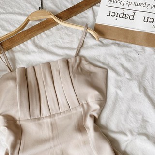 Đầm 2 dây nude ngực xếp ly