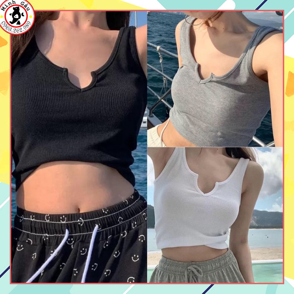 [Mã FAMARAL2 giảm 10K đơn 50K] [Ảnh Thật]Áo ba lỗ croptop Nhật Minh Closet cổ Tim chất bo tăm sang choảnh dễ phối đồ