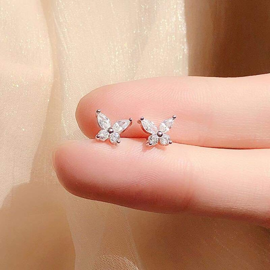 Khuyên tai bạc Van Jewelry V10727 Khuyên Hồ Điệp trắng nạm đá nhỏ xinh