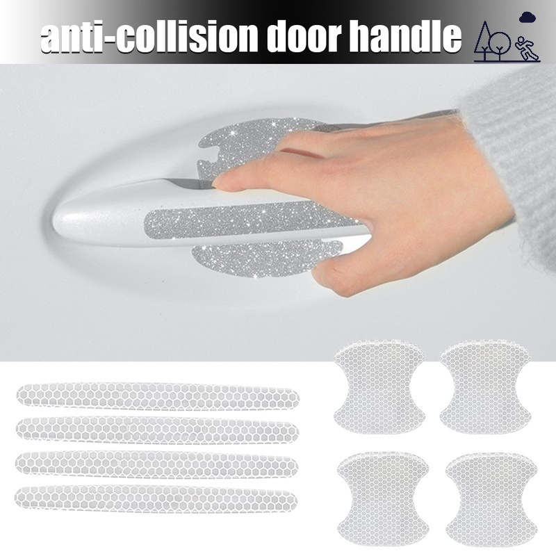 Bộ 4 Miếng Dán Phản Quang Chống Trầy Xước Bảo Vệ Tay Cầm Cửa Xe Hơi