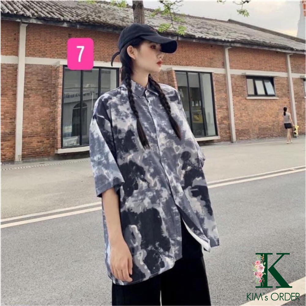 Áo sơ mi hoạ tiết hot trend cá tính cổ sơ mi phom rộng ngắn tay chất liệu mát mẻ loại đẹp phong cách Ulzzang Hàn Quốc
