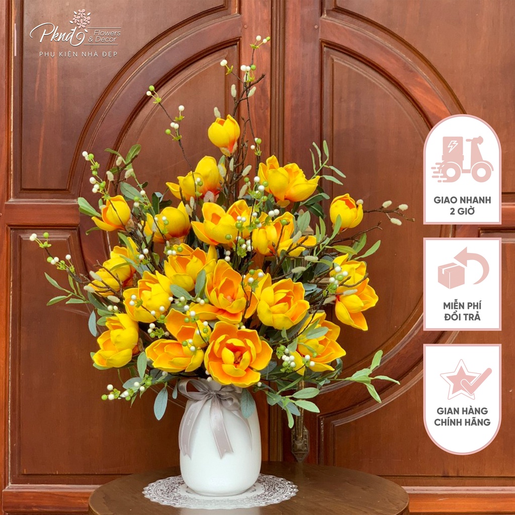 Bình hoa giả mộc lan cao cấp trang trí phòng khách đẹp PKND FLOWERS &amp; DECOR