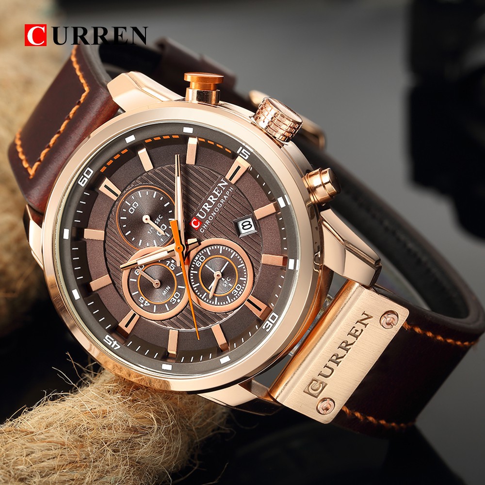 Ảnh thật_Đồng hồ nam dây da cao cấp Curren full 6kim -Gozid.watches