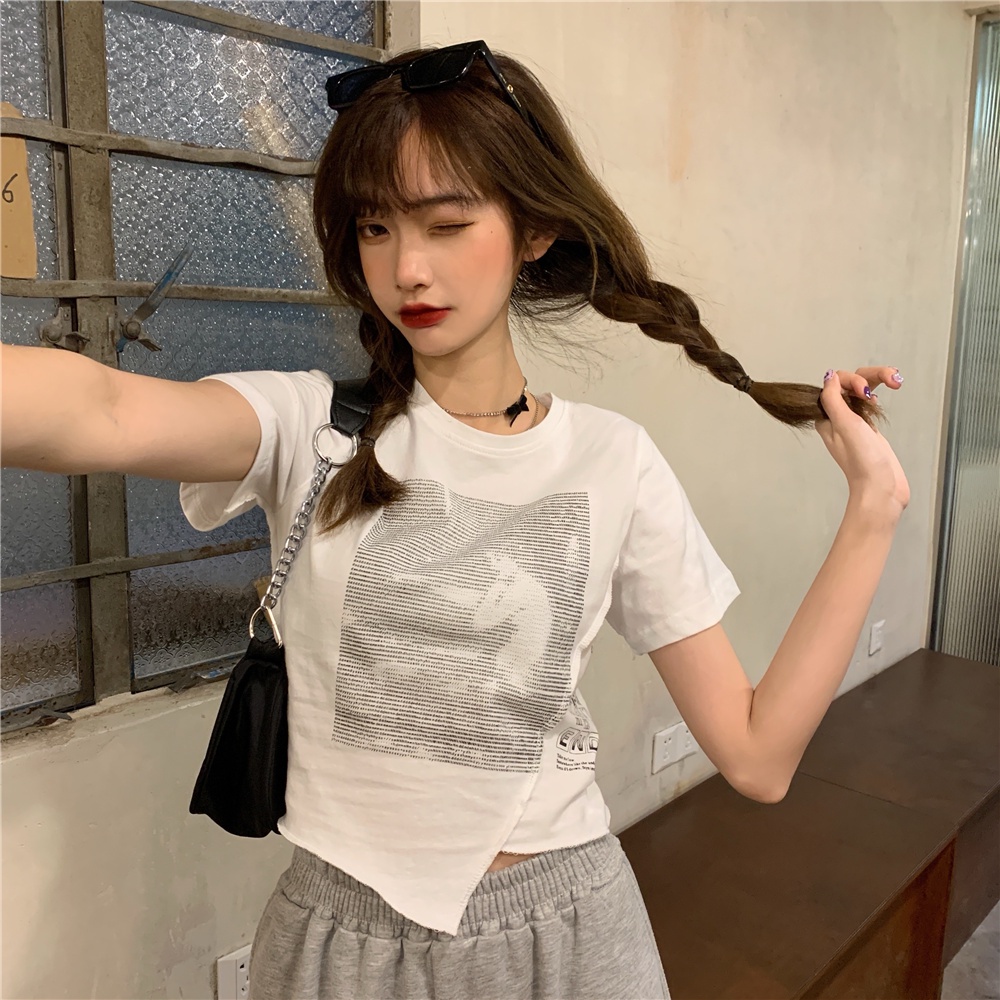 NRVP Áo thun tay ngắn dáng ôm phong cách Hàn Quốc thời trang mùa hè cho nữ