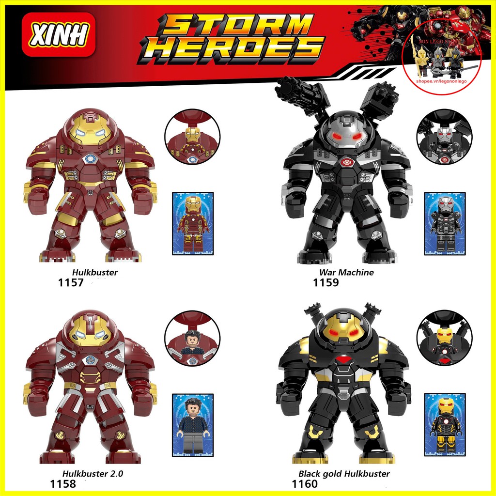 Bigifig mô hình Marvel siêu anh hùng Hulkbuster cho minifigures iron man mẫu mới X1157-X1160