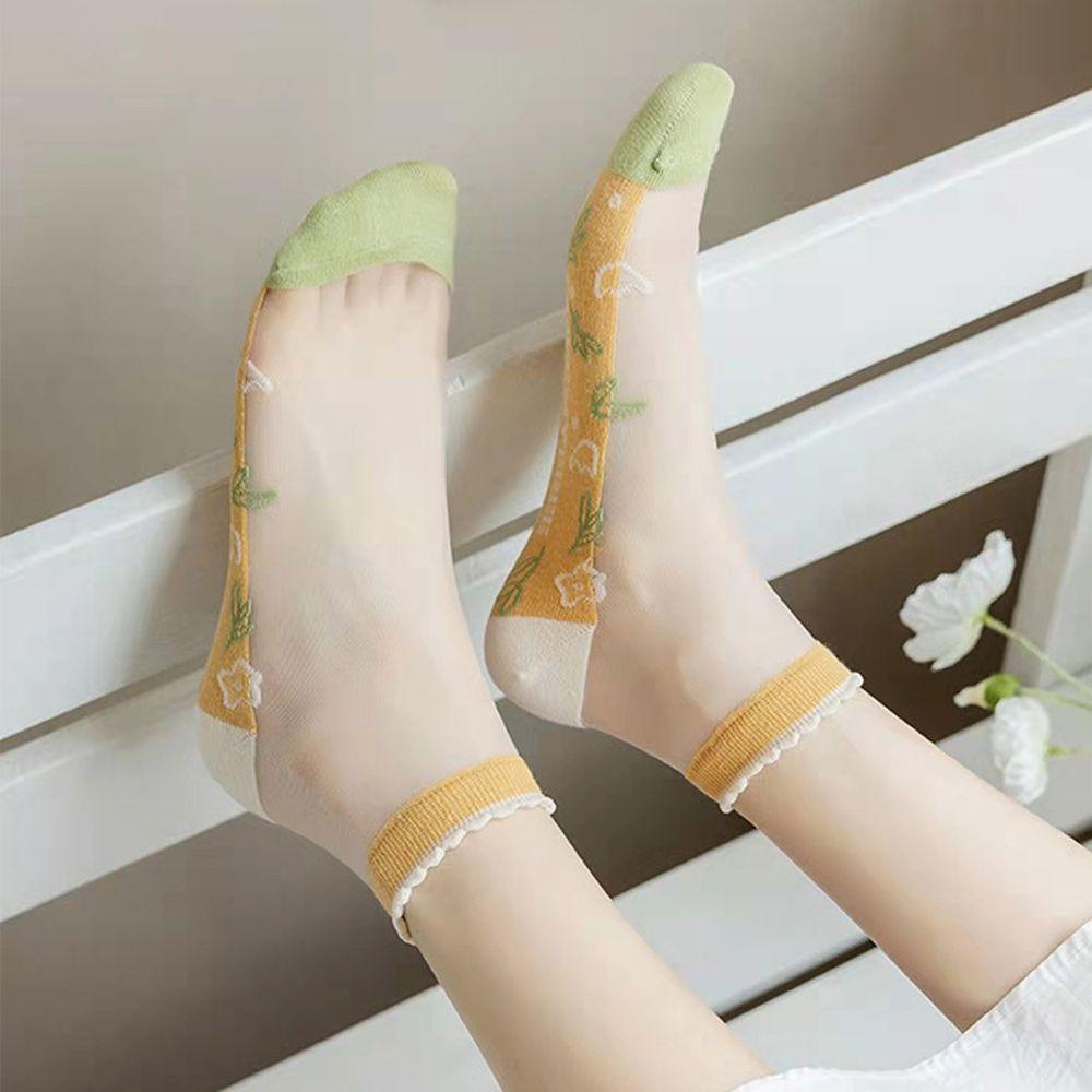 Vớ Cổ Thấp Bằng Vải Lụa Cotton Mỏng Thoải Mái In Họa Tiết Hoa Cổ Điển Thời Trang Cho Nữ