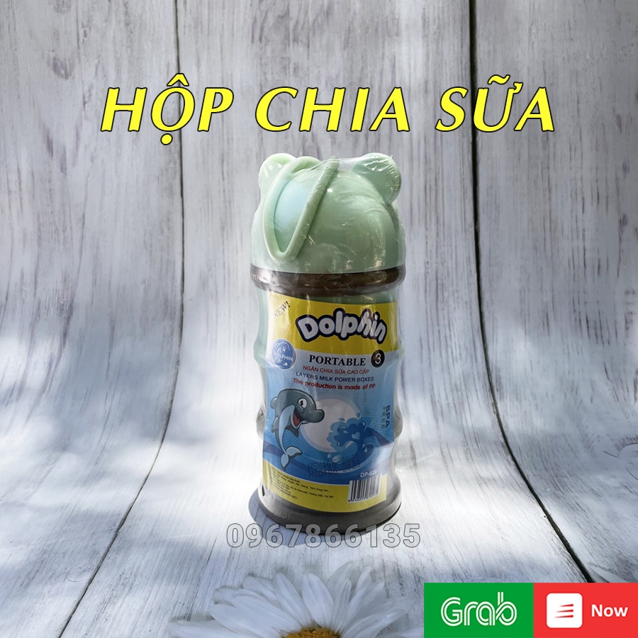 Hộp chia sữa - Bình chia sữa, đồ ăn dặm Dolphin 3 ngăn cho bé có vòi đổ tiện lợi DP-029