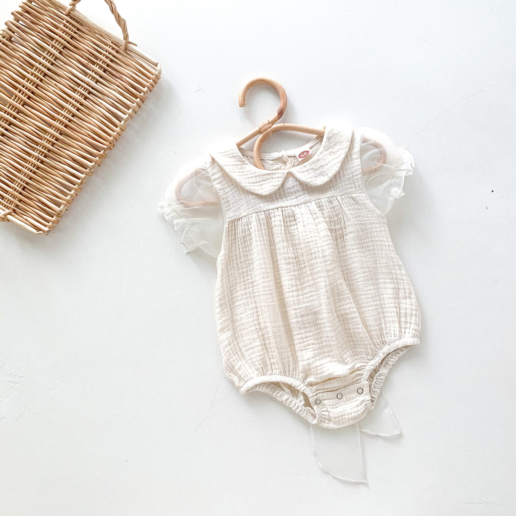 Bộ Áo Liền Quần Phối Lưới Cho Bé Gái Sơ Sinh