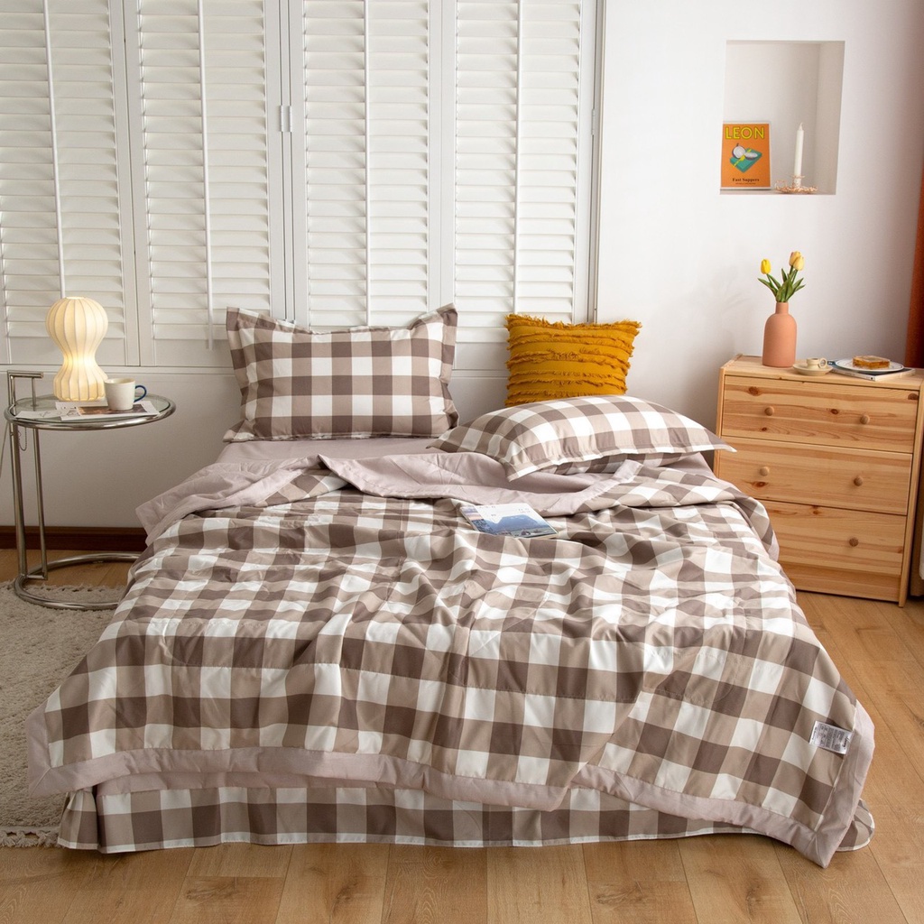 Bộ chăn ga gối Cotton đũi cao cấp, Set chăn ga gối đũi hè, chăn trần bông nhập khẩu chất liệu vải đũi mềm mại