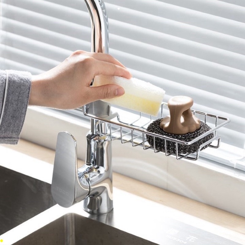 Giá Treo Vòi Inox Đựng Giẻ Rửa Bát, Giá Treo Vòi Inox Không Cần Khoan Đục, Giá treo tiện ích