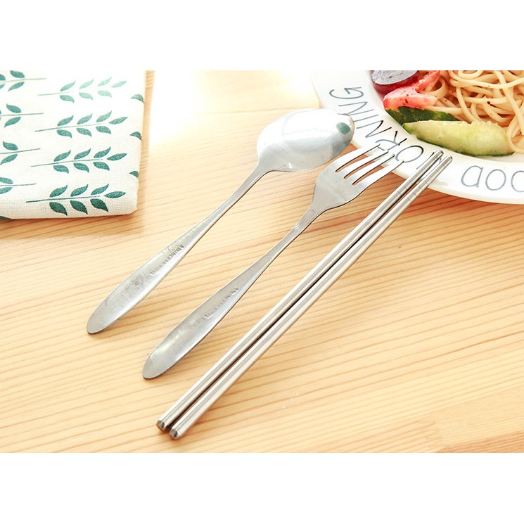 Bộ muỗng đĩa nỉa cá nhân bằng thép không gỉ kèm hộp đựng tiện lợi